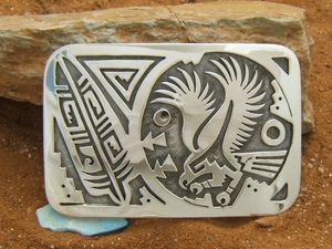 Boucle De Ceinture Navajo – Raymond Begay, Turquoise, Corail Et Argent Sterling .925, Neuve